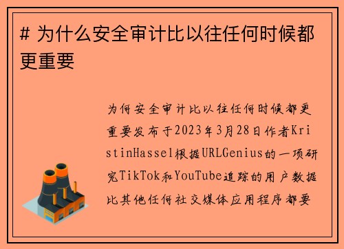 # 为什么安全审计比以往任何时候都更重要 